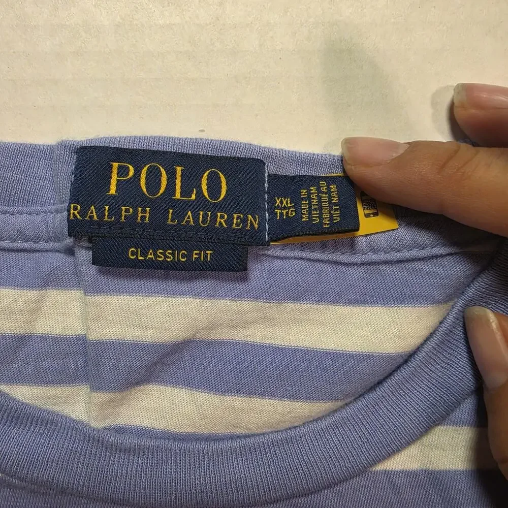Polo Ralph Lauren Classic Fit Blue/White Striped Jersey Crewneck Tee Big 2X